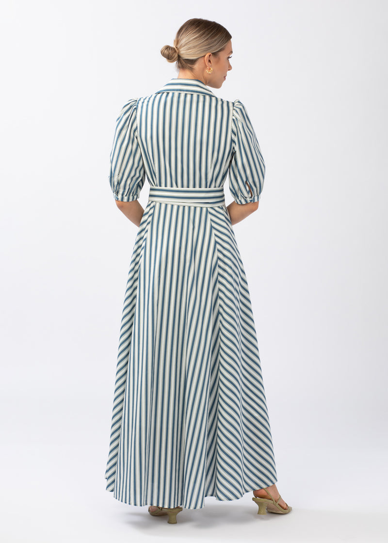 Charlotte Collared Gown Vineyard Stripe