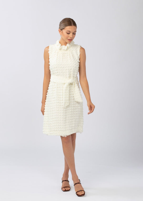 Betty Ruffle Neck Dress Ivory Paillettes