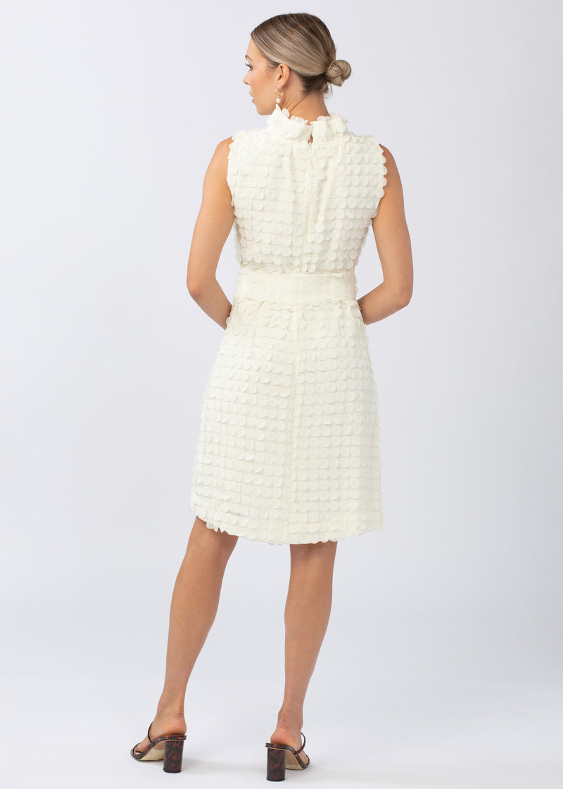 Betty Ruffle Neck Dress Ivory Paillettes