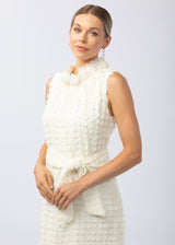 Betty Ruffle Neck Dress Ivory Paillettes