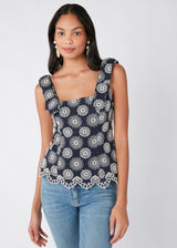 Bea Peplum Top Embroidered Daisy