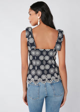 Bea Peplum Top Embroidered Daisy