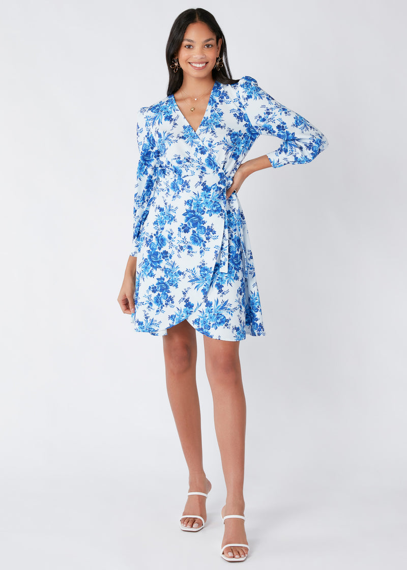 Diane Mini Wrap Dress Blue Rose Chintz